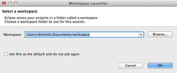 Eclipse define workspace prompt