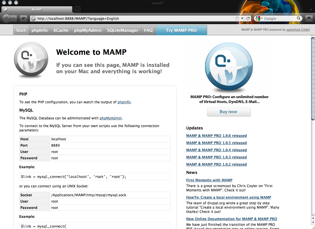 MAMP Startpage