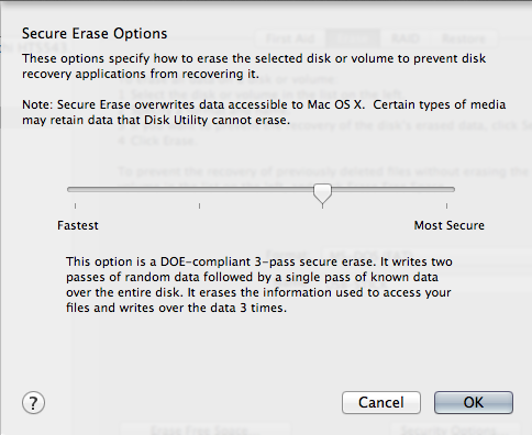Secure Erase Options Screenshot
